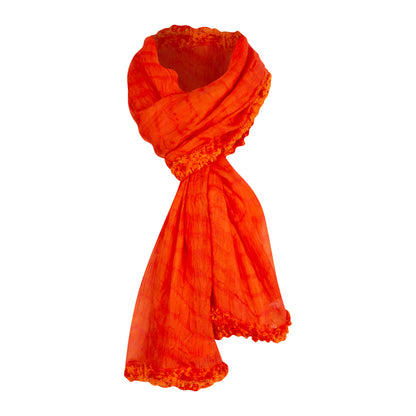 Orange Silk Tie Dye & Fur Scarf