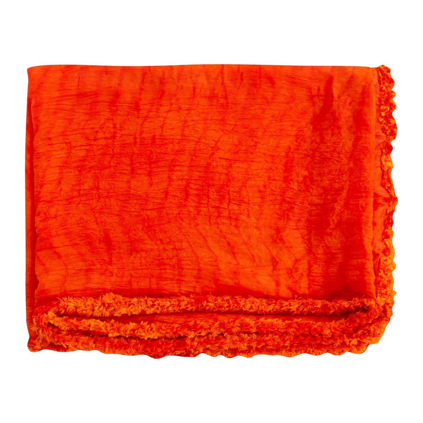 Orange Silk Tie Dye & Fur Scarf