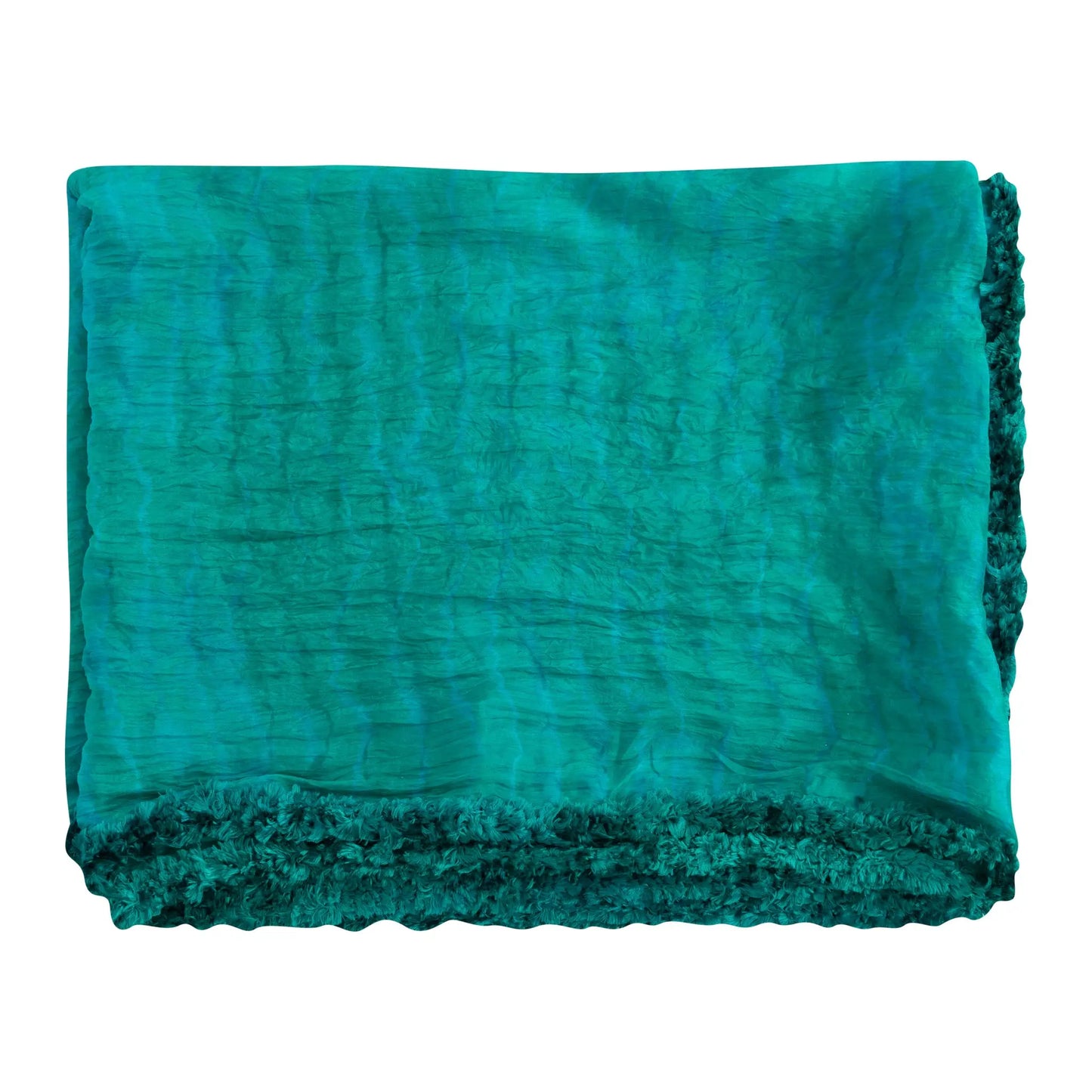 Turquoise Silk Tie Dye & Fur Scarf