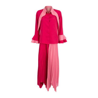 Pink Shirt and Pleated Skirt Set